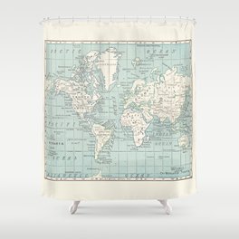 World Map in Blue and Cream Shower Curtain