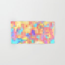 graphic design geometric pixel square pattern abstract in pink yellow blue Hand & Bath Towel