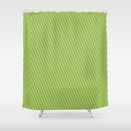 [ Thumbnail: Blue and Yellow Colored Lined Pattern Shower Curtain ]