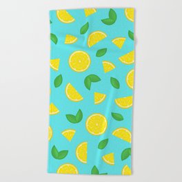 Lemons - Aqua  Beach Towel