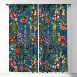 Vintage & Shabby Chic - Blue Midnight Spring Botancial Flower Garden Blackout Curtain