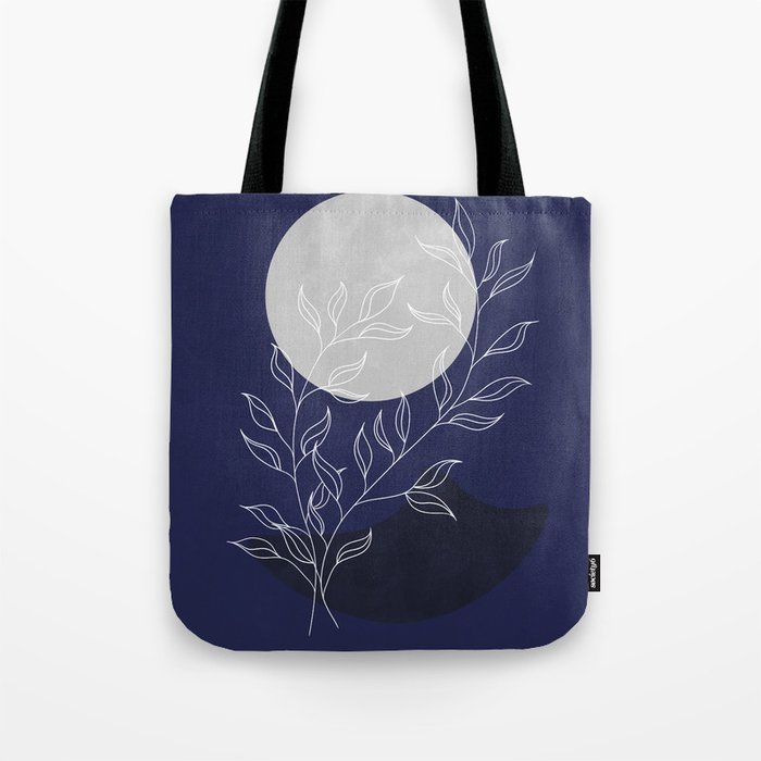 Abstract landscape in midnight blue with a silver moon Tote Bag