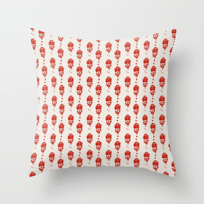 Red Floral Block Print Throw Pillow