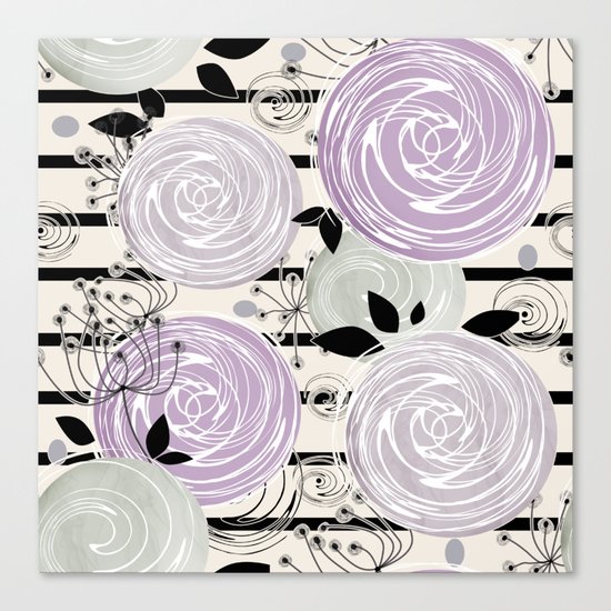 Abstract floral pattern in gray , purple tones Canvas Print