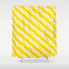 [ Thumbnail: Mint Cream & Yellow Colored Striped Pattern Shower Curtain ]