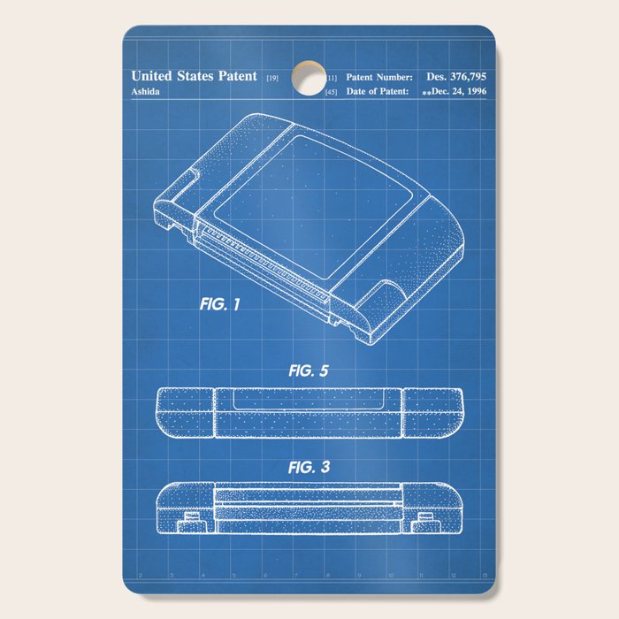 Nintendo N64 Patent N64 Cartridge Art Blueprint Cutting Board By Patentpress Society6