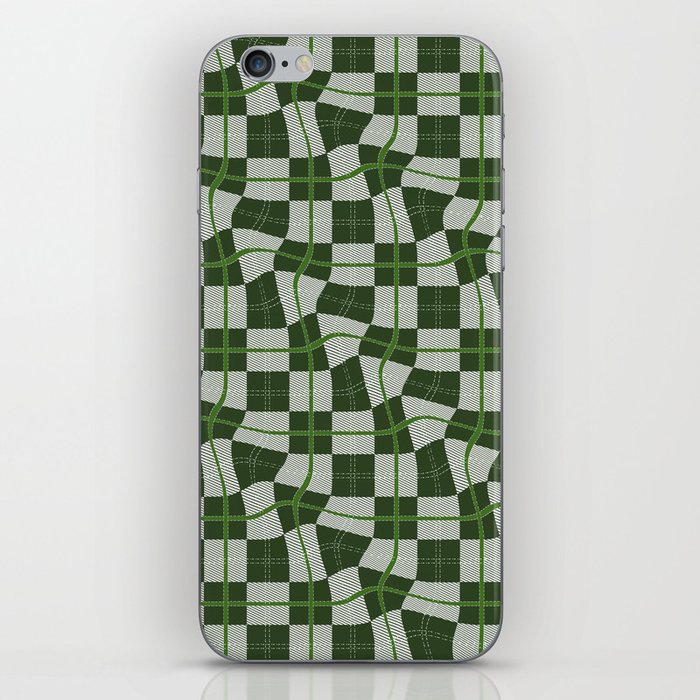 Warped Checkerboard Grid Illustration Whimsical Green iPhone Skin