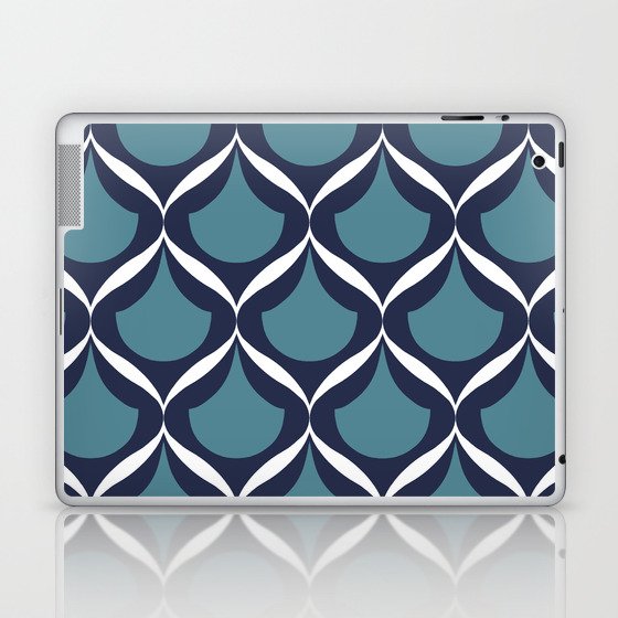 Moroccan Ogee Pattern 2.0 Blue Teal White Ribbon  Laptop & iPad Skin