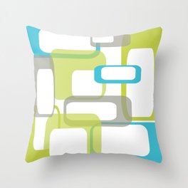 Mid-Century Modern Rectangle Design Blue Green and Gray Throw Pillow