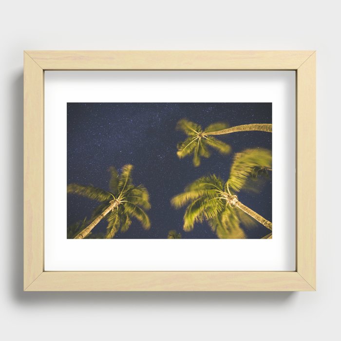 Palm trees at night against starry sky Recessed Framed Print