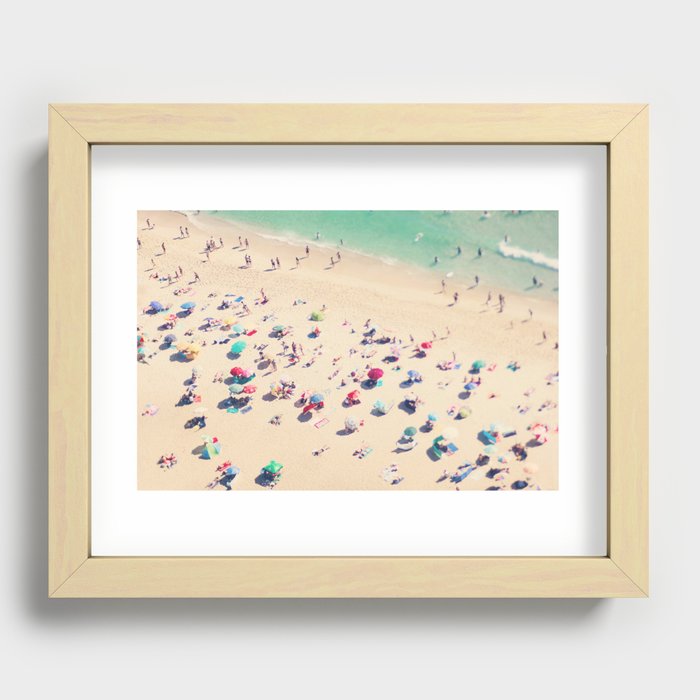 Aerial Beach Photography - Ocean Print - Colorful Beach Umbrellas - Sea photo by Ingrid Beddoes Recessed Framed Print