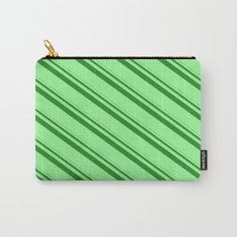 [ Thumbnail: Forest Green & Green Colored Lined/Striped Pattern Carry-All Pouch ]