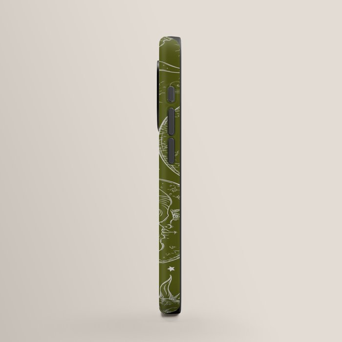 Olive Green Celestial Magic Sun Moon Stars
