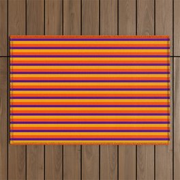 [ Thumbnail: Orange, Red, and Indigo Pattern of Stripes Outdoor Rug ]