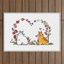 Happy Valentine Cat Outdoor Rug