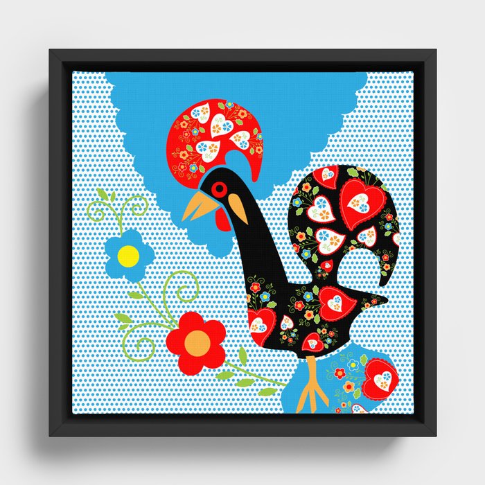 Portuguese Rooster of Luck with blue dots Framed Canvas