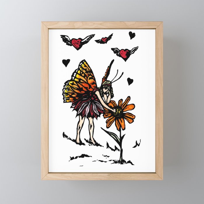 Sapphorica Creations- Monarch Fairy Linocut Framed Mini Art Print