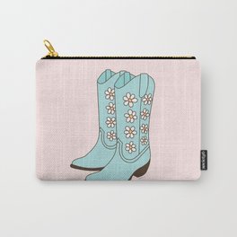 Western Vintage Floral Cowgirl Boots on Daisies in Blush and Mint Blue Carry-All Pouch