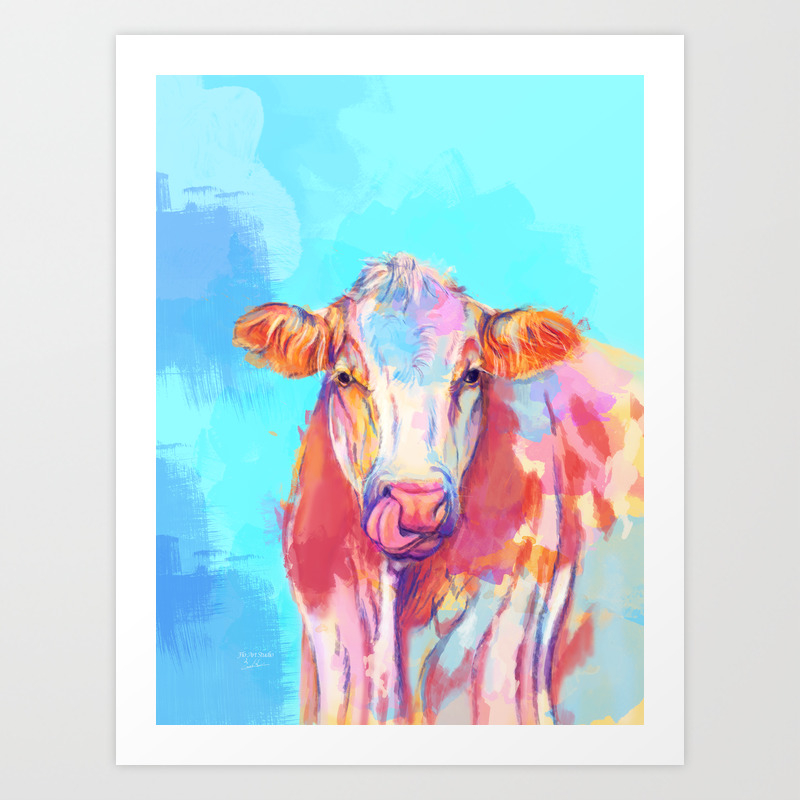 Whimsical Cow Digital Illustration Farm Animal Art Print By Floartstudio Society6