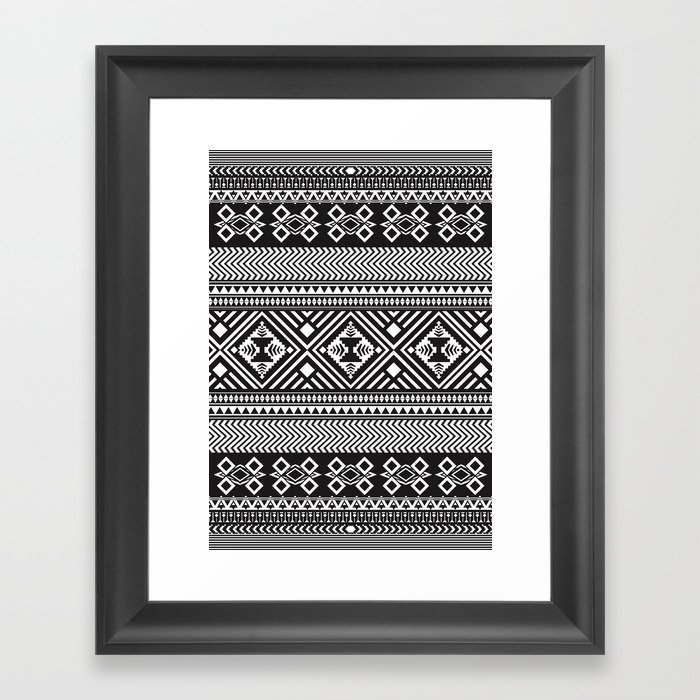 Monochrome Aztec inspired geometric pattern Framed Art Print