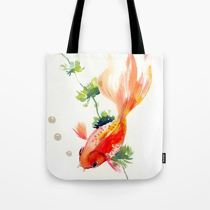 Goldfish, aquarium fish art, design watercolor fish painting Tote