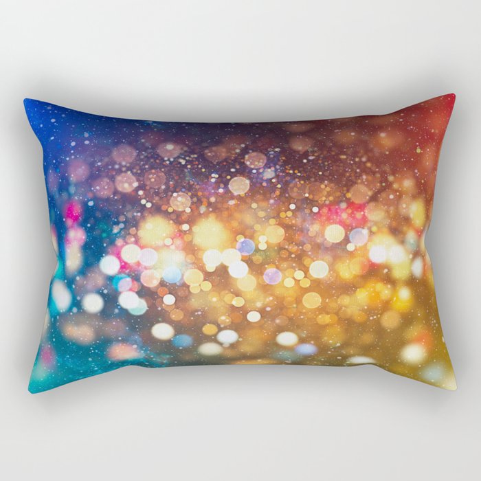 abstract blurred of blue and silver glittering shine bulbs lights background:blur of Christmas wallpaper decorations concept Rectangular Pillow