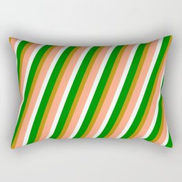 [ Thumbnail: Dark Goldenrod, Light Salmon, Mint Cream, and Green Colored Pattern of Stripes Rectangular Pillow ]