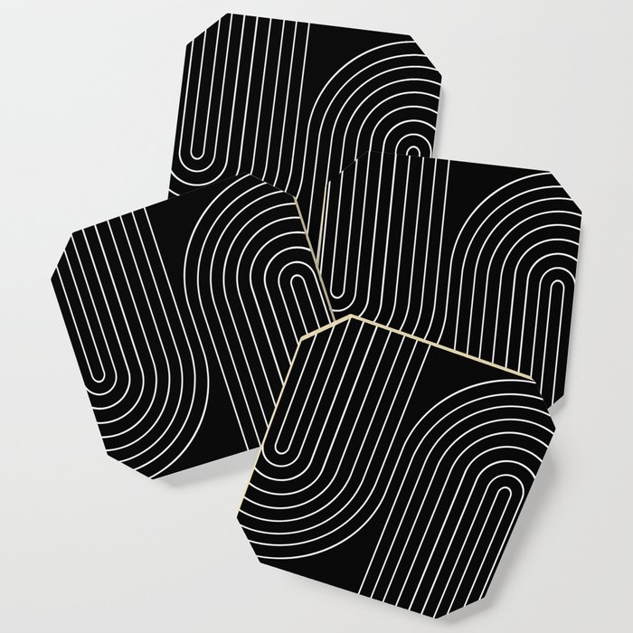Minimal Line Curvature II Black and White Mid Century Modern Arch Abstract Coaster