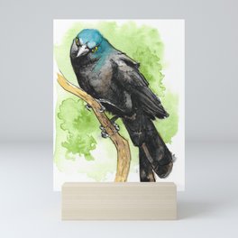 Watercolor Grackle Bird Mini Art Print