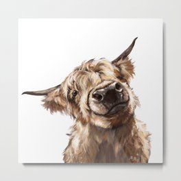 Highland Cow Metal Print | Digital, Acrylic, Adorable, Cattle, Wildanimal, Watercolor, Hairyface, Cute, Bull, Children 