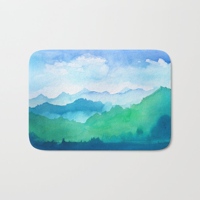 Hand-drawn Watercolor Mountains Ombre Bath Mat