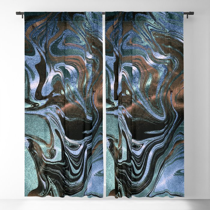Marble Paint Swirl Trendy Abstract Glitter Teal Turquoise Copper Bronze  Blackout Curtain
