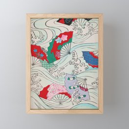 Japanese Fans on Waves Vintage Pattern Framed Mini Art Print