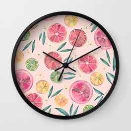 Pink citrus fruits Wall Clock