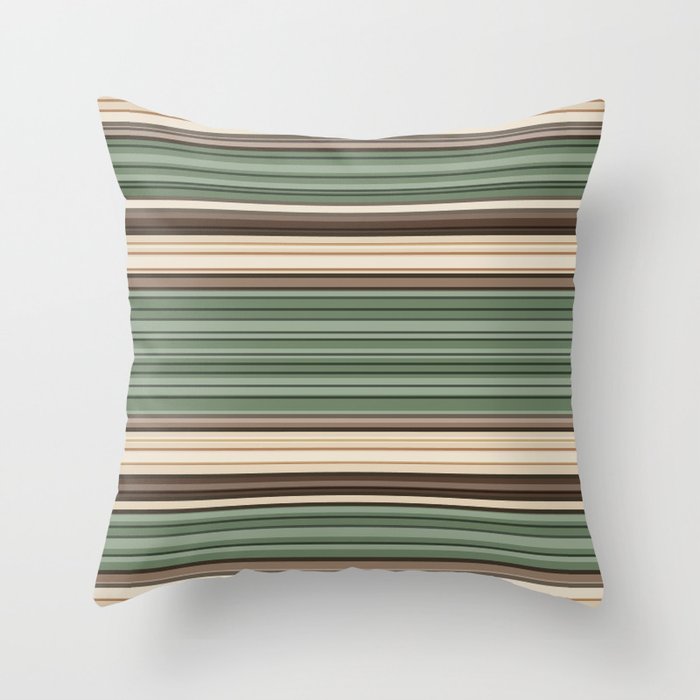 Vintage Kitch Striped Layers Brown Tan Green Throw Pillow
