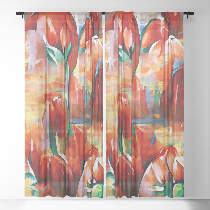 Tulip Flowers at Sunset Sheer Curtain