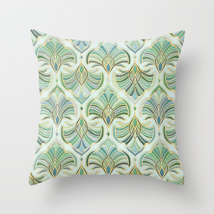 Jade Enamel Art Deco Fans Throw Pillow