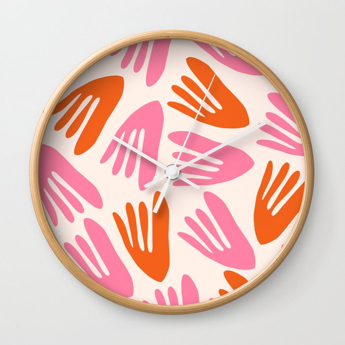 Big Cutouts Papier Découpé Abstract Pattern in Retro Orange Pink Cream  Wall Clock