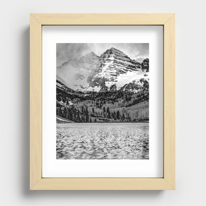 Maroon Bells Mountain Peaks Rising - Black and White Recessed Framed Print