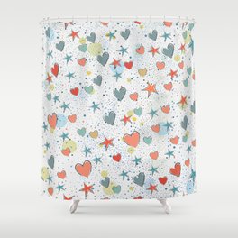 Seamless Pattern With Stars and Hearts. Scandinavian Style Shower Curtain