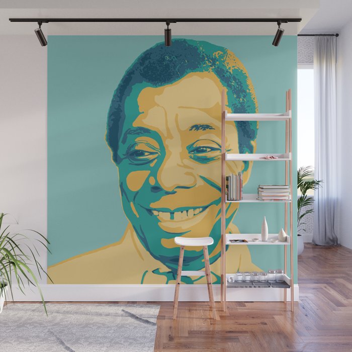 James Baldwin Portrait Teal Gold Blue Wall Mural