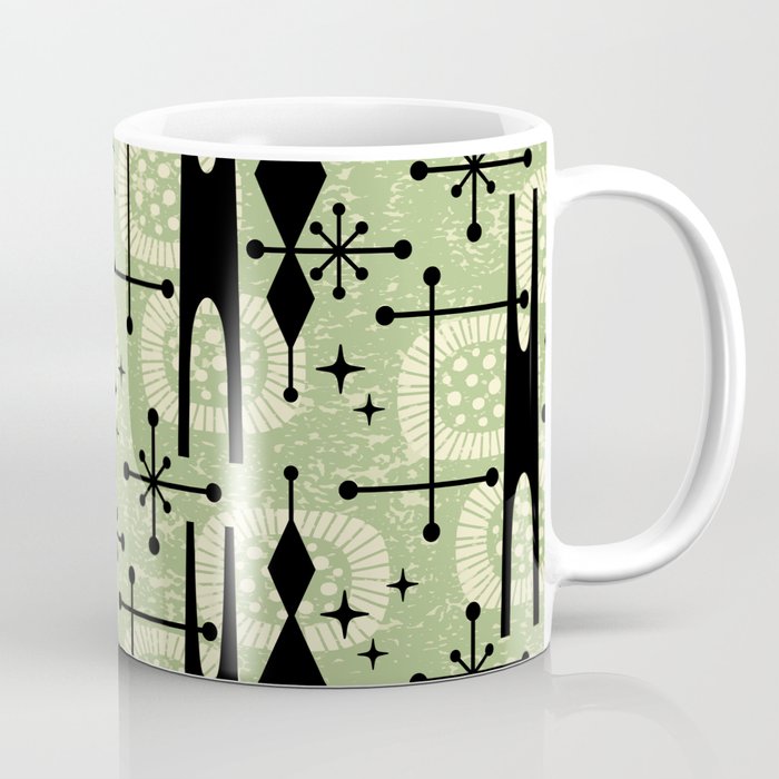 Retro Atomic Mid Century Pattern 771 Sage Coffee Mug
