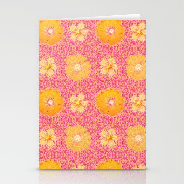 Hand painted Sunny/Fuchsia Floral Batik Stationery Cards