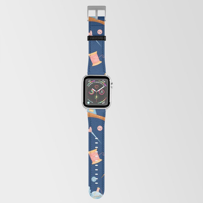 Vintage Sewing Machines and Scissors on Dark Navy Blue Apple Watch Band