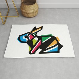 Rainbow Anigami Bunny Rug | Designer, Popart, Bunny, Jumping, Rainbow, Hipster, Animal, Hare, Origami, Wild 
