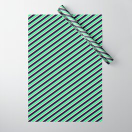 [ Thumbnail: Eye-catching Midnight Blue, Light Green, Green, Pink & Black Colored Lined Pattern Wrapping Paper ]