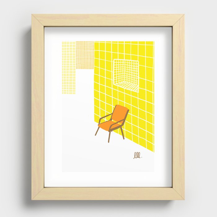 Orange chair in a yellow room Recessed Framed Print