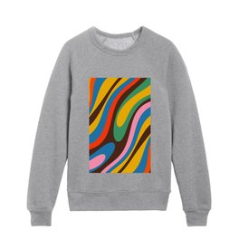 Wavy Loops Colourful Retro Abstract Pattern Blue Pink Green Orange Yellow Pink Brown Kids Crewneck