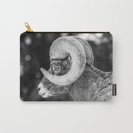 Bighorn Ram Grainy Black and White Yellowstone National Park Portrait Woodland Wildlife Creatures Carry-All Pouch