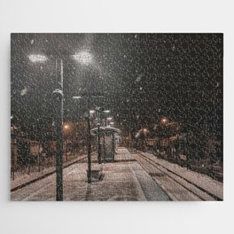 Snowy Streets at Night Jigsaw Puzzle